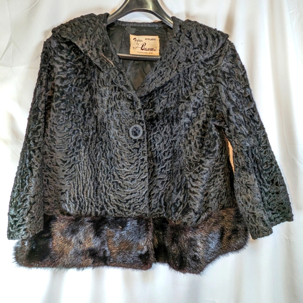 Vintage 50's Persian Karakul lamb coat with mink fur hem